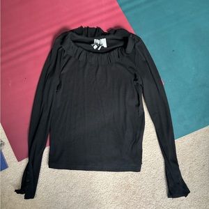 Joa Black Ribbed Top Size Small S Ruffle Collar